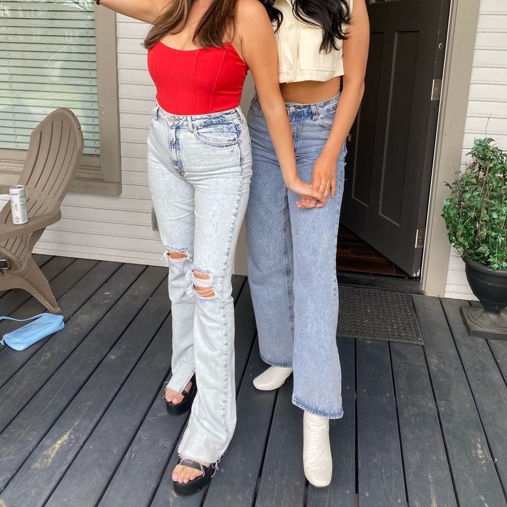 Zara Acid Washed Slit Jeans